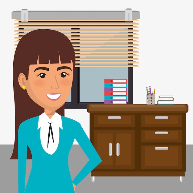 Free Vector elegant businesswoman in the office scene