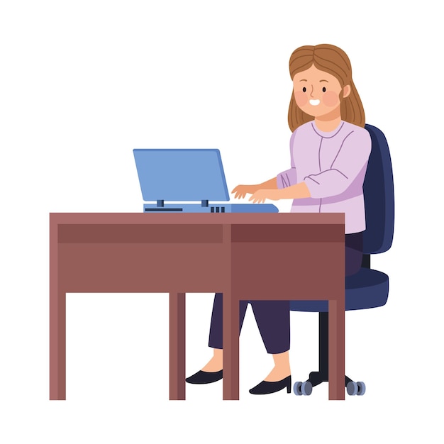 Free vector elegant businesswoman using laptop character