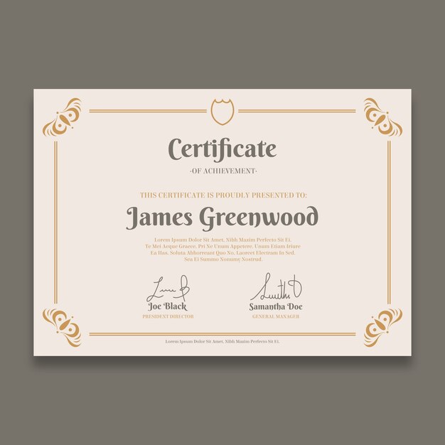 Elegant certificate template with golden borders