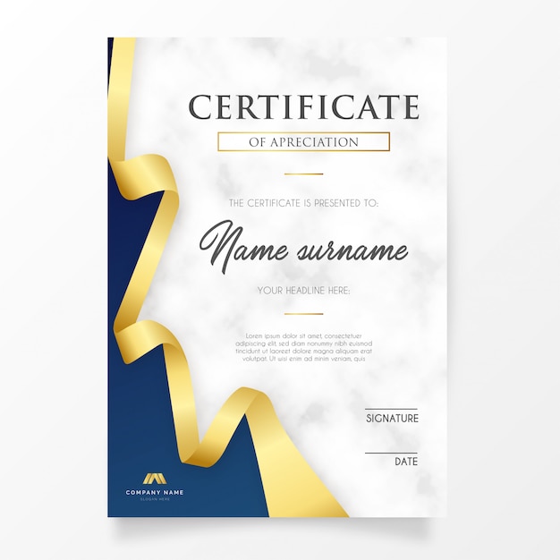 Free vector elegant certificate with golden ribbon