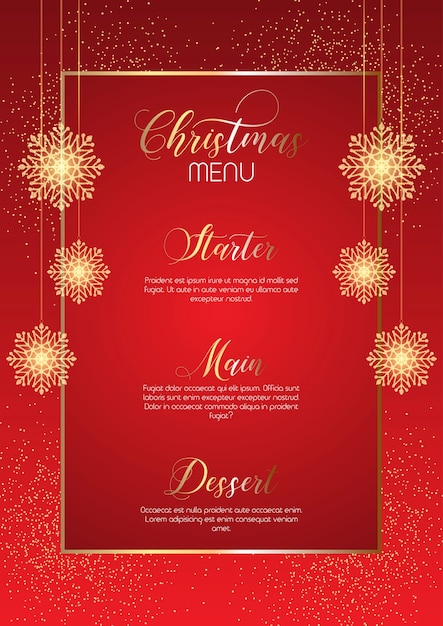 Elegant Christmas menu design with glittery snowflakes