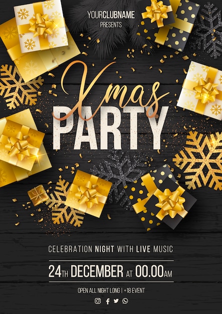 Elegant Christmas Party Poster template with luxury gifts