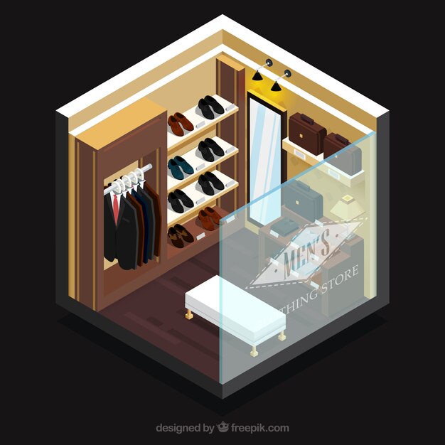 Elegant clothing store, isometric view