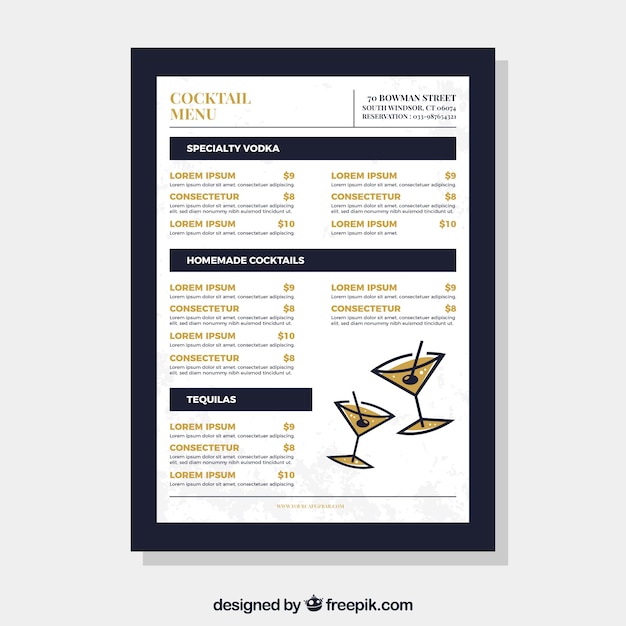 Elegant cocktail menu design