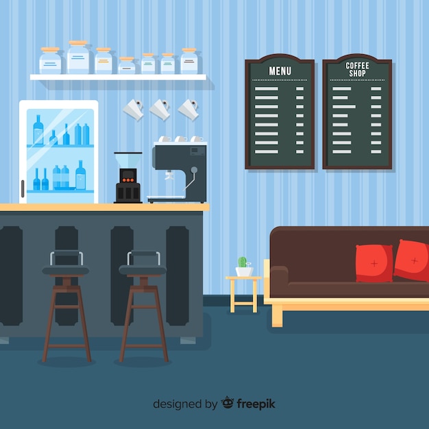 Free Vector elegant coffee shop interior with flat design