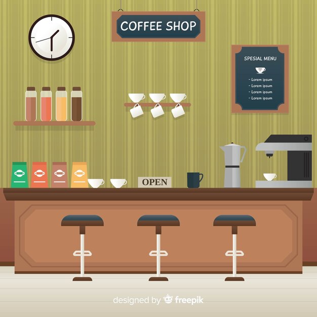 Elegant coffee shop interior with flat design