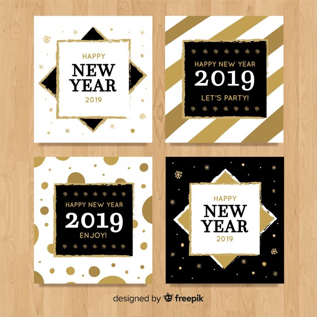 Elegant collection of golden new year 2019 cards