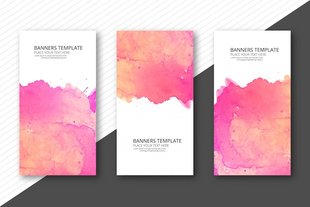 Free vector elegant colorful watercolor banner set template