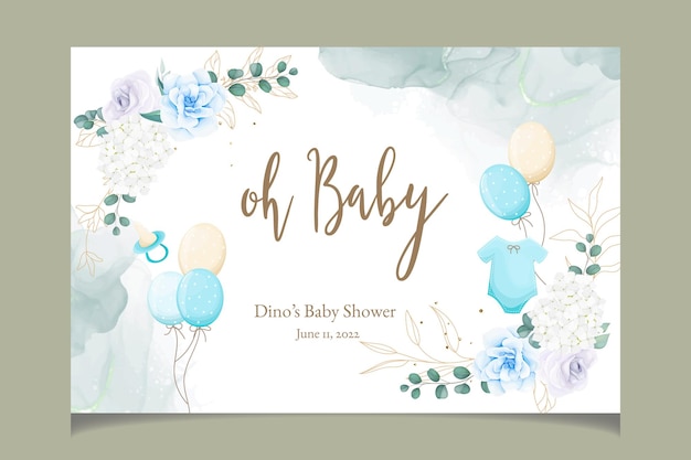 Elegant cute baby shower invitation card with beautiful floral