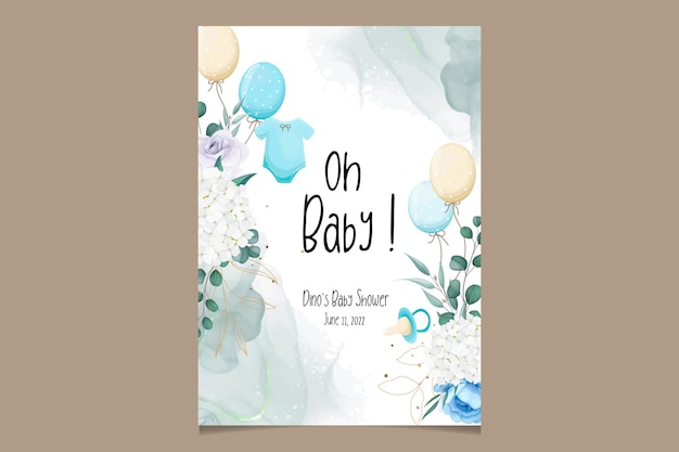 Elegant cute baby shower invitation card with beautiful floral