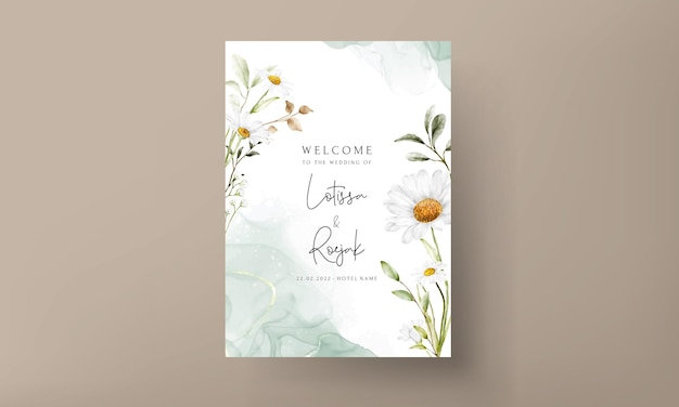 Free vector elegant daisy flower wedding invitation card template