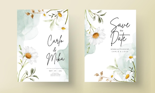 elegant daisy flower wedding invitation card template