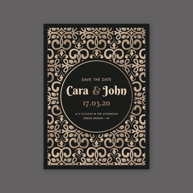 Elegant damask wedding invitation template