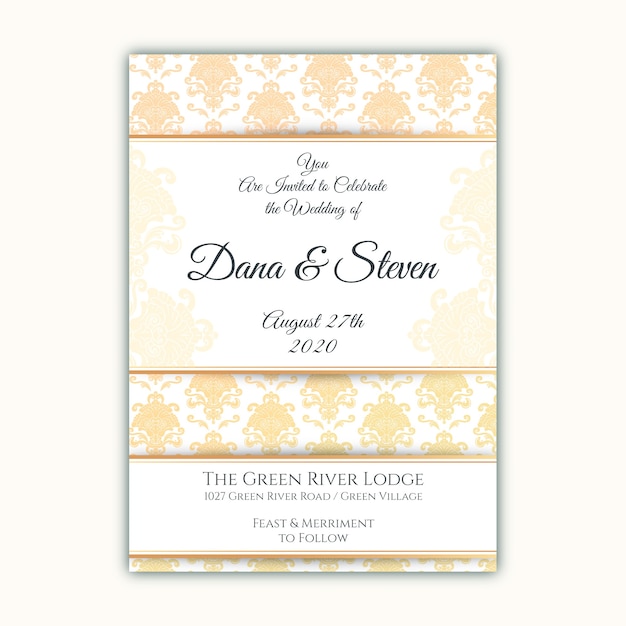 Elegant damask wedding invitation template