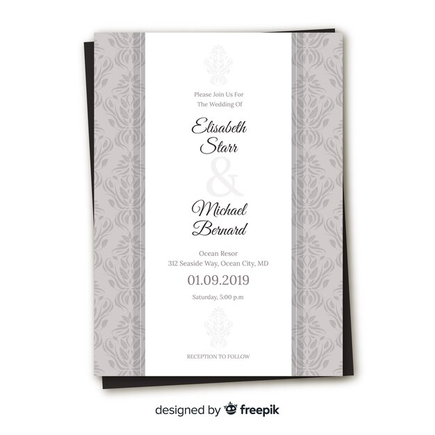 Elegant damask wedding invitation