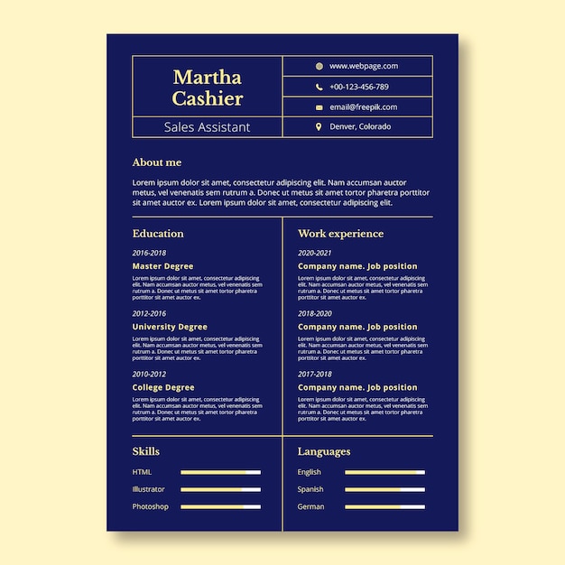 Elegant duotone cashier sales resume