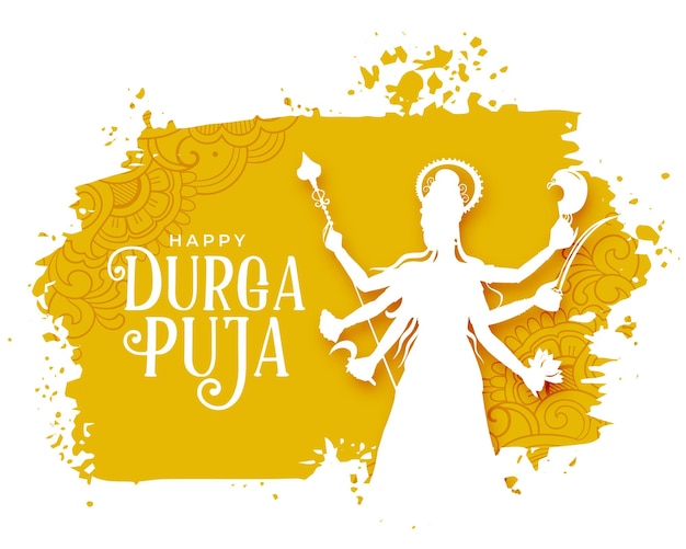 Free Vector elegant durga puja festival wishes card in watercolor design