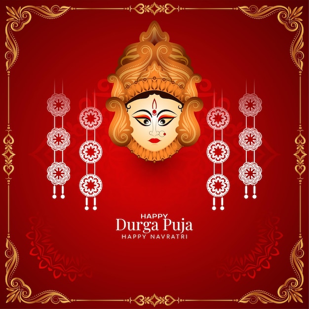 Free vector elegant durga puja and happy navratri traditional hindu festival decorative background