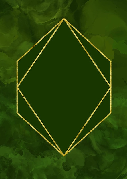 Free vector elegant emerald green watercolour background with gold diamond border