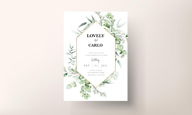 Free Vector elegant eucalyptus leaves watercolor wedding invitation card