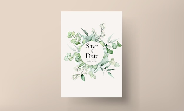 elegant eucalyptus leaves watercolor wedding invitation card