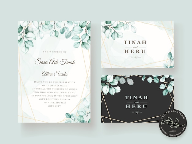 Free Vector elegant eucalyptus wedding invitation card set