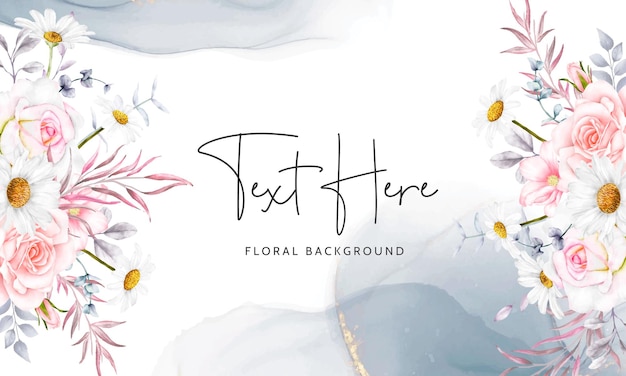 Free Vector elegant floral background with beautiful flower and leaves watercolor