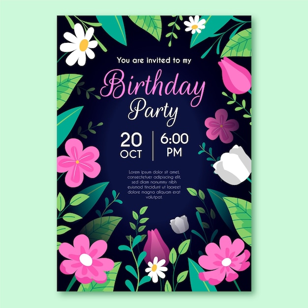 Elegant floral birthday party invitation template