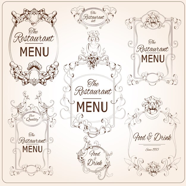 Elegant floral calligraphy retro style restaurant menu labels vector illustration