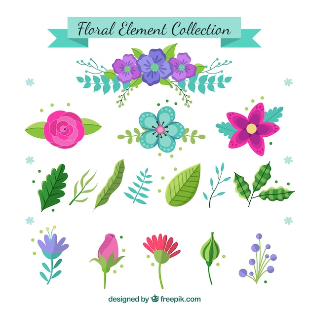 Elegant floral element collection with flat design