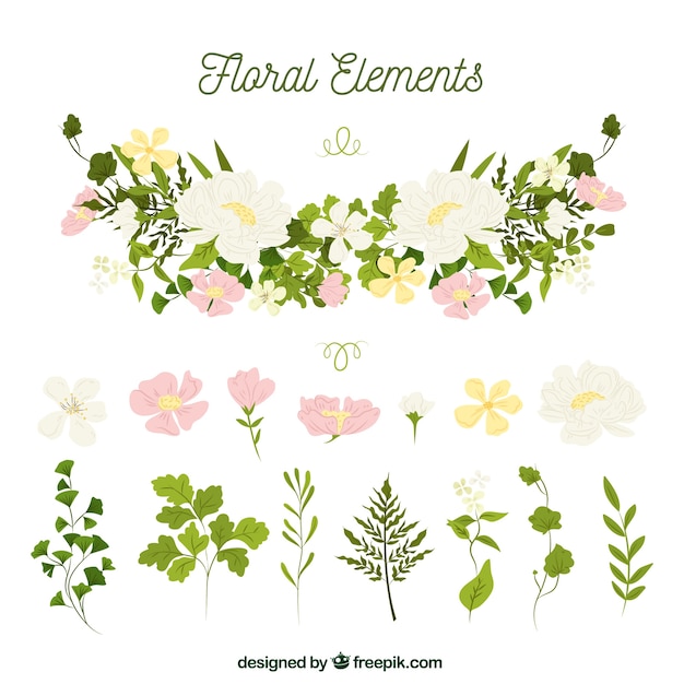 Elegant floral element collection with flat design