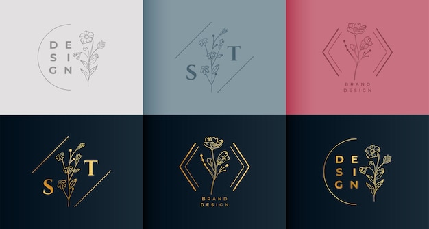 Free vector elegant floral flowers logo monograms set