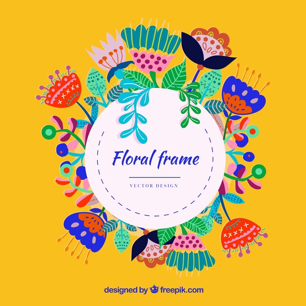 Elegant floral frame with flat design