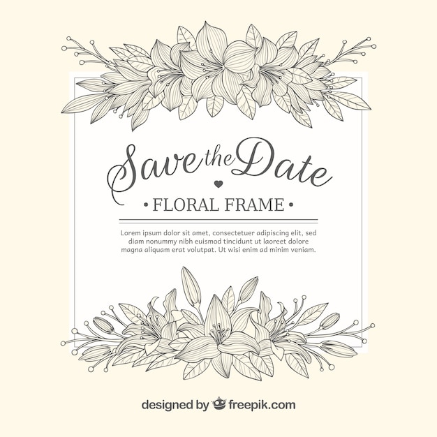 Elegant floral frame with hand drawn style