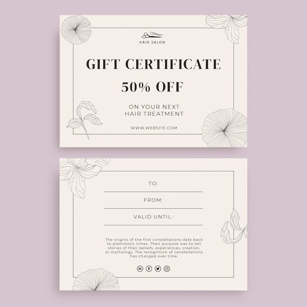 Elegant floral vila's hair salon gift certificate