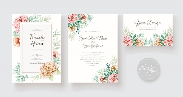 Elegant floral wedding invitation card set