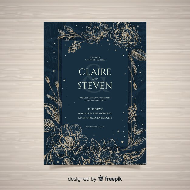 Elegant floral wedding invitation card