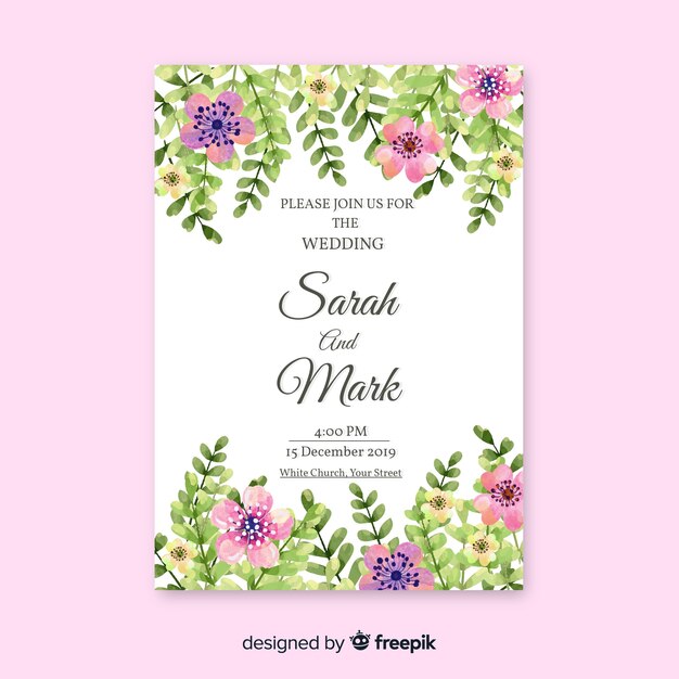 Elegant floral wedding invitation card