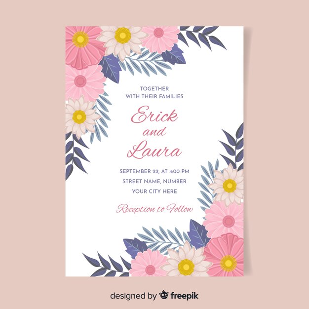 Elegant floral wedding invitation template