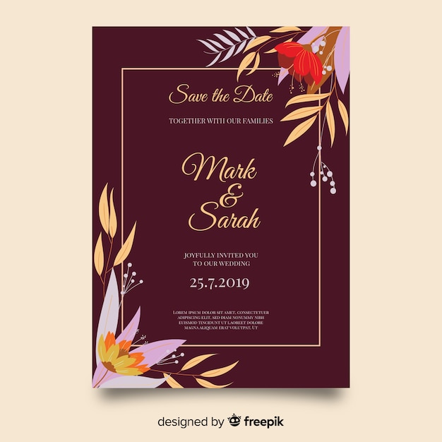 Elegant floral wedding invitation template