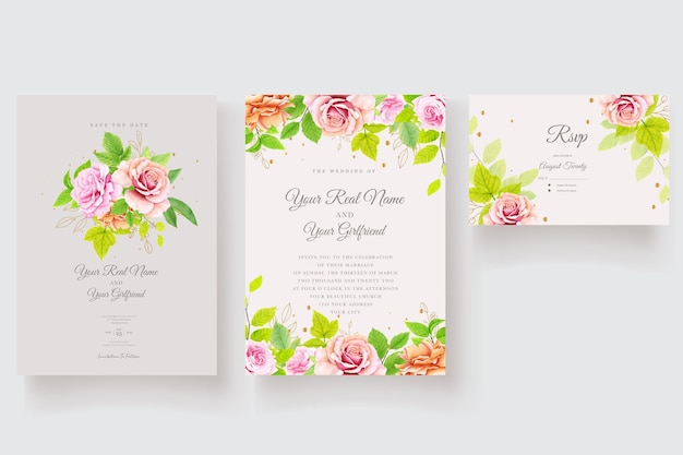 Free Vector elegant floral with soft color wedding card set