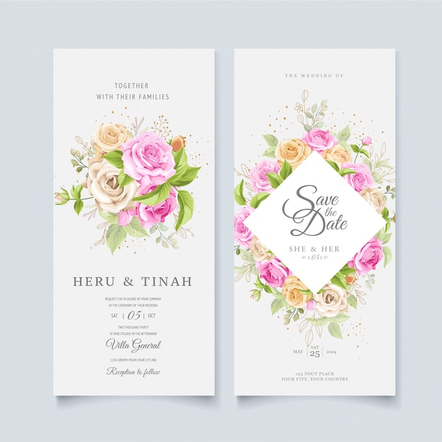 Elegant floral wreath wedding card template