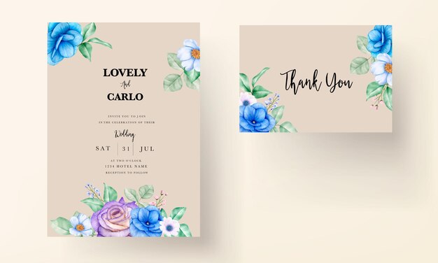 Elegant flower leaves wedding invitation card template