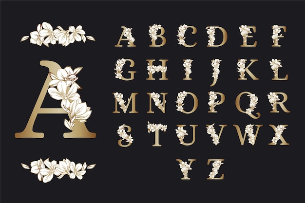 Elegant flowers golden alphabet