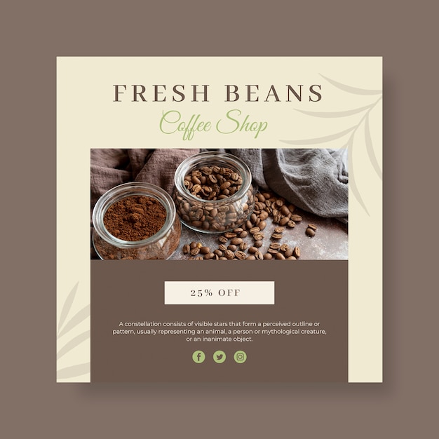 Elegant fresh beans coffee shop social media post template