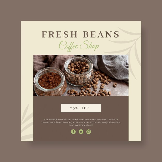 Elegant fresh beans coffee shop social media post template