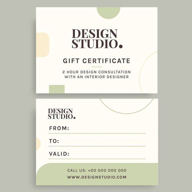 Elegant geometric interior design studio gift certificate template