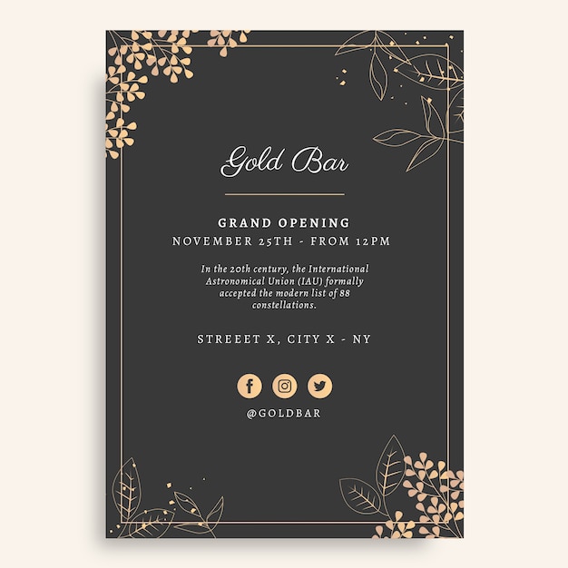 Elegant gold bar grand opening invitation template