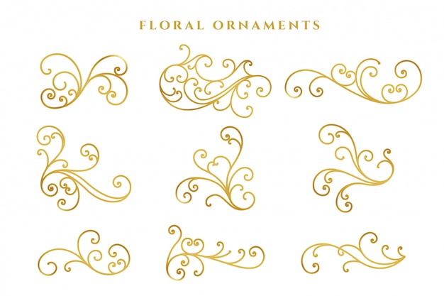 Free vector elegant golden floral decoration big set