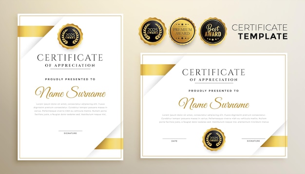 Elegant golden multipurpose certificate template set of two